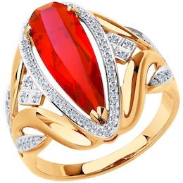 Кольцо из золота с бриллиантами и корундом рубиновым (синт.) 6018007