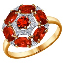 Кольцо из золота с бриллиантами и корундами рубиновыми (синт.) 6018010