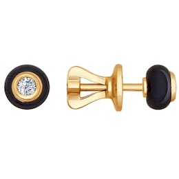 Серьги-пусеты из золота с бриллиантами и чёрными керамическими вставками 6025001