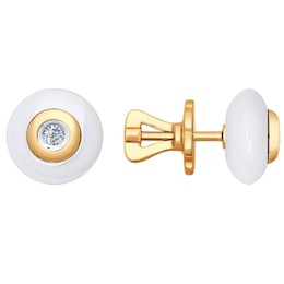 Серьги-пусеты из золота с бриллиантами и керамическими вставками 6025004
