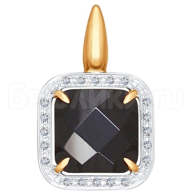 Подвеска из золота с бриллиантами и чёрной керамической вставкой 6035015