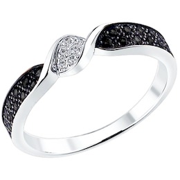 Кольцо из белого золота с чёрными и белыми бриллиантами 7010011