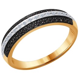 Кольцо из золота с бесцветными и чёрными бриллиантами 7010041