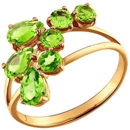 Изящное золотое кольцо с хризолитами 710397