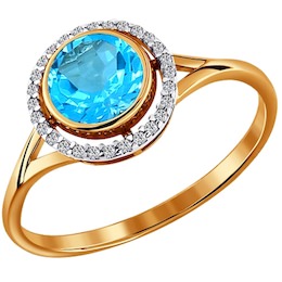 Женское золотое кольцо с топазом и фианитами 712601