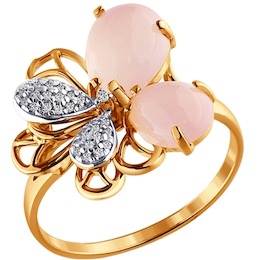Кольцо из золота с розовыми кварцем и фианитами 713734
