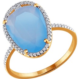 Золотое кольцо с голубым кварцем 713894