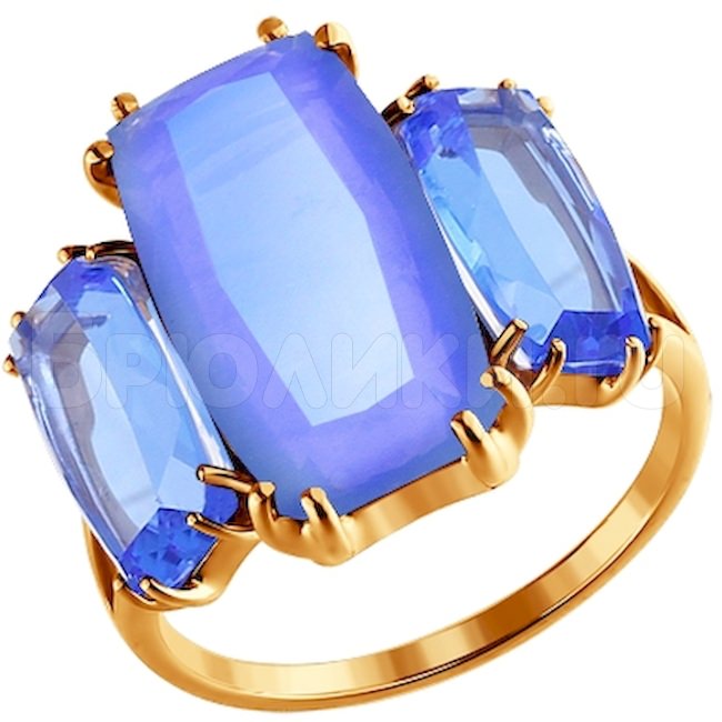 Кольцо из золота с голубыми кварцами 713979