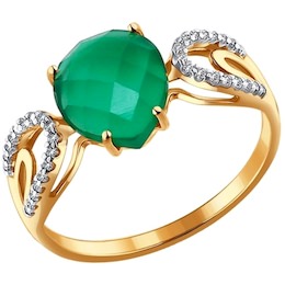 Кольцо из золота с бриллиантами и зелёным агатом 714044