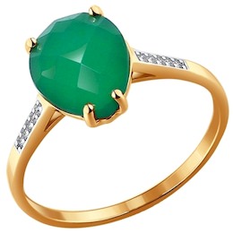 Кольцо из золота с бриллиантами и зелёным агатом 714045