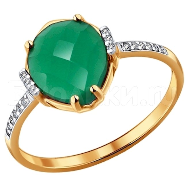 Кольцо из золота с зелёным агатом 714046