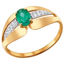 Кольцо из золота с бриллиантами и зелёным агатом 714128