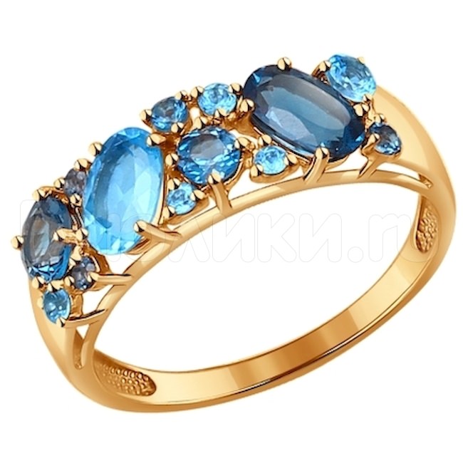 Кольцо из золота с синими топазами 714174