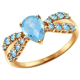 Кольцо из золота с голубыми топазами 714354