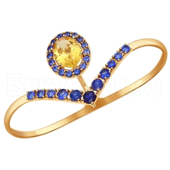 Кольцо на два пальца из золота с полудрагоценными вставками 714359