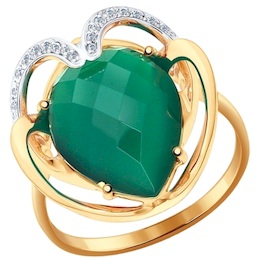 Кольцо из золота с зелёным агатом и фианитами 714369