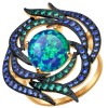 Кольцо из золота с зелеными и синими фианитами 714379