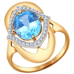 Кольцо из золота с голубым топазом и фианитами 714389