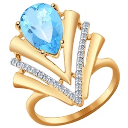 Кольцо из золота с голубым топазом и фианитами 714401