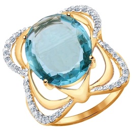 Кольцо из золота с голубым кварцем и фианитами 714411