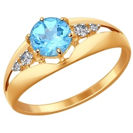 Кольцо из золота с голубым топазом и фианитами 714438
