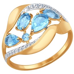 Кольцо из золота с голубыми топазами и фианитами 714474