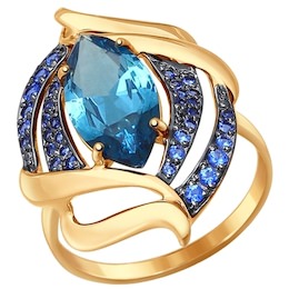 Кольцо из золота с ситаллом и синими фианитами 714482