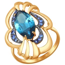 Кольцо из золота с ситаллом и синими фианитами 714491