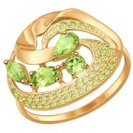 Кольцо из золота с зелёными фианитами и хризолитами 714498