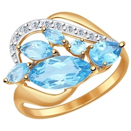 Кольцо из золота с голубыми топазами и фианитами 714499