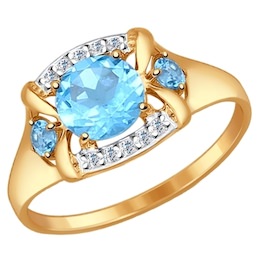 Кольцо из золота с голубыми топазами и фианитами 714515