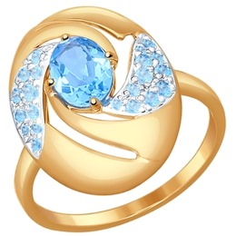 Кольцо из золота с голубым топазом и голубыми фианитами 714530