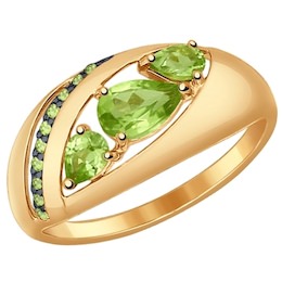 Кольцо из золота с хризолитами и зелеными фианитами 714539
