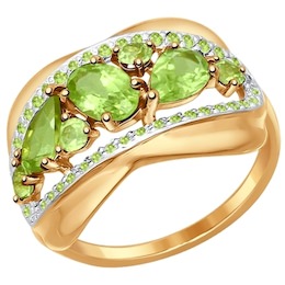 Кольцо из золота с хризолитами и зелеными фианитами 714569