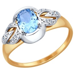 Кольцо из комбинированного золота с голубым топазом и фианитами 714571