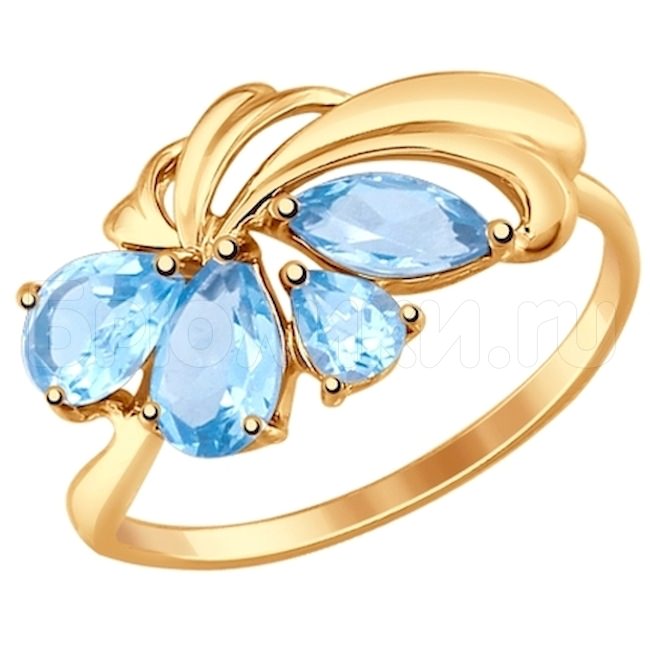 Кольцо из золота с голубыми топазами 714630