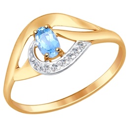 Кольцо из золота с голубым топазом и фианитами 714641