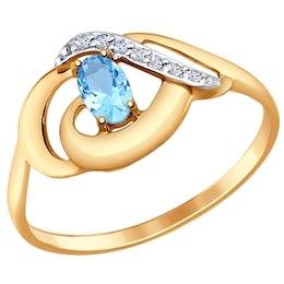 Кольцо из золота с голубым топазом и фианитами 714650