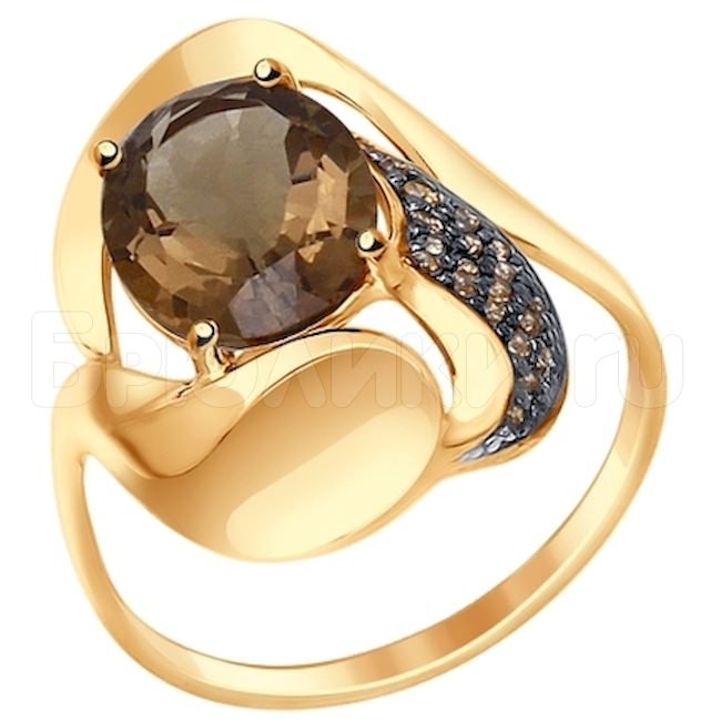 Кольцо из золота с раухтопазом и жёлтыми фианитами 714665