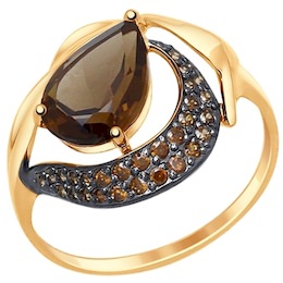 Кольцо из золота с раухтопазом и коричневыми фианитами 714693