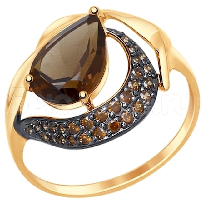 Кольцо из золота с раухтопазом и коричневыми фианитами 714693