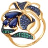 Кольцо из золота с корундами сапфировыми (синт.) и зелеными и синими фианитами 714708