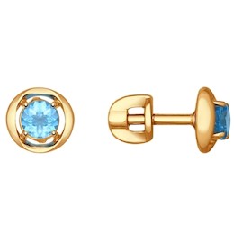 Серьги-пусеты из золота с голубыми топазами 724596