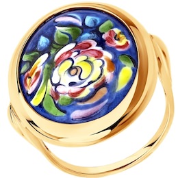 Золотое кольцо с цветочной финифтью 781002