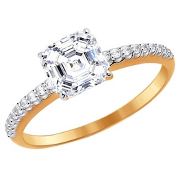 Золотое кольцо с квадратным Swarovski Zirconia 81010238