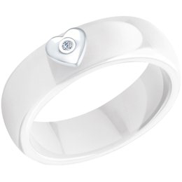 Кольцо из керамики с серебром и бриллиантом «Love» 87010005