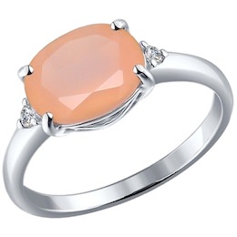 Кольцо из серебра с розовым агатом и фианитами 92010975