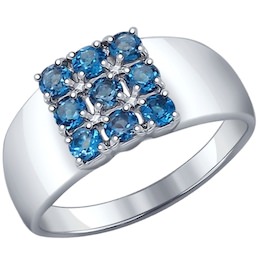 Кольцо из серебра с синими топазами 92011113