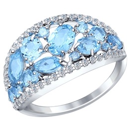 Кольцо из серебра с голубыми топазами и фианитами 92011183