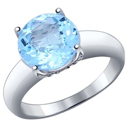 Кольцо из серебра с голубым топазом и фианитами 92011186